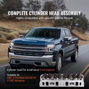 engine cylinder head assembly replacement, aluminum engine cylinder head, compatible with small block ford engines, sbf gt40/ 289 / 302/ 351w, ford mustang, gt40