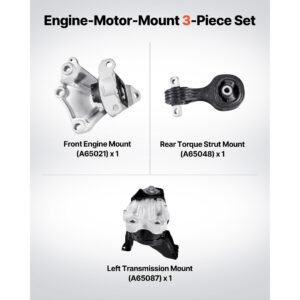 engine motor mount and transmission mount kit replacement, set of 3, compatible with 2012–2013 honda civic 1.8l coupe, replace oe# a65048, a65021, a65087, secure support