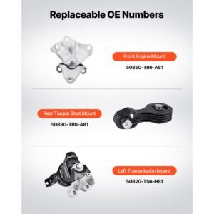 engine motor mount and transmission mount kit replacement, set of 3, compatible with 2012–2013 honda civic 1.8l coupe, replace oe# a65048, a65021, a65087, secure support