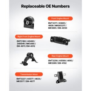 engine motor mount and transmission mount kit replacement, set of 4, compatible with 2011–2016 chrysler town & country 3.6l v6, replace oe# a5665, a5480, a5589, a5577, secure support