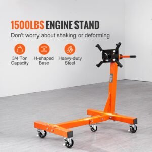 engine stand, 1500 lbs (3/4 ton) rotating engine motor stand with 360 degree adjustable head, cast iron folding motor hoist dolly, 5 caster, 4 adjustable arms, for vehicle maintenance