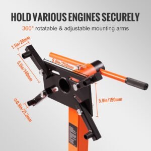 engine stand, 1500 lbs (3/4 ton) rotating engine motor stand with 360 degree adjustable head, cast iron folding motor hoist dolly, 5 caster, 4 adjustable arms, for vehicle maintenance