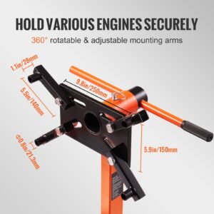 engine stand, 750 lbs (3/8 ton) rotating engine motor stand with 360 degree adjustable head, cast iron motor hoist dolly, 4 caster, 4 adjustable arms, for vehicle maintenance, auto repair
