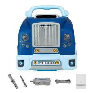 Engine Toy, 60 Pieces, Kids Mechanic Car Repair Set with Removable Parts, Lights and Sounds, Steering Wheel and Horn, Kids Mechanic Workshop Set for Toddler Ages 3 Years and Up, Blue