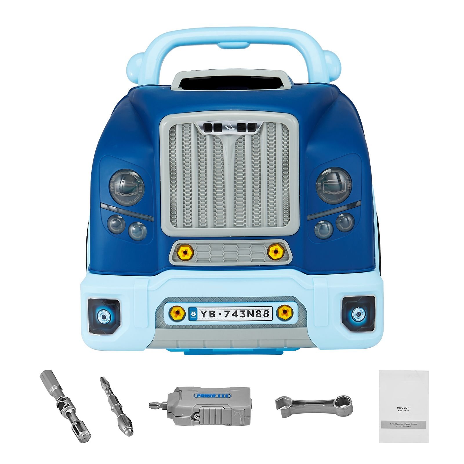 engine toy, 60 pieces, kids mechanic car repair set with removable parts, lights and sounds, steering wheel and horn, kids mechanic workshop set for toddler ages 3 years and up, blue