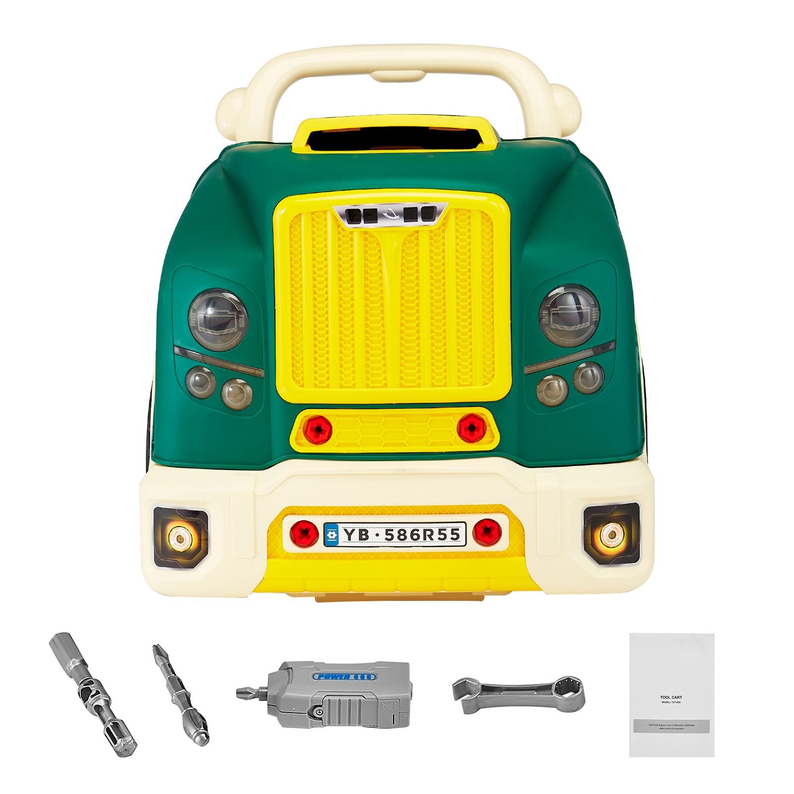 engine toy, 60 pieces, kids mechanic car repair set with removable parts, lights and sounds, steering wheel and horn, kids mechanic workshop set for toddler ages 3 years and up, green