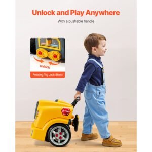 engine toy, 60 pieces, kids mechanic car repair set with removable parts, lights and sounds, steering wheel and horn, kids mechanic workshop set for toddler ages 3 years and up, yellow