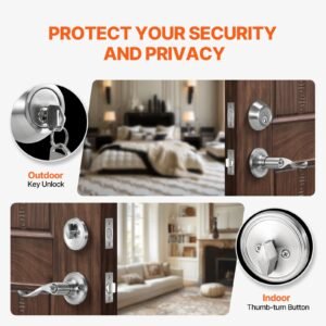 entry door locksets with deadbolt, 5 pack satin nickel entry lever and single cylinder deadbolt, keyed alike combo pack, fit for 1 3/8" to 1 3/4" door thickness, for entrance and front door