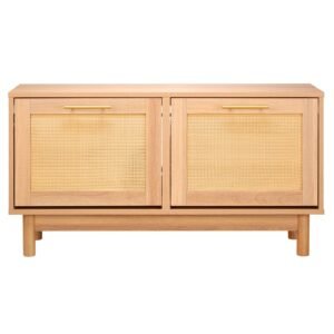 Entryway Shoe Bench, 39.4 x 11.8 x 20.9 Inch Rattan-Like Shoes Bench with 2 Flip Drawers, 300lbs Shoe Storage Rack with 4 Compartments and 2 Rattan Doors, for Hallway, Living Room, Bedroom