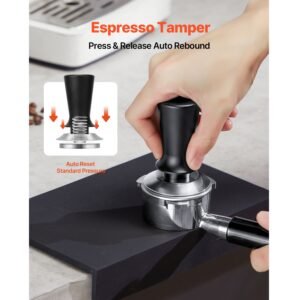 espresso tamper 51mm, spring loaded coffee tamper, 30 lbs tamper tool espresso, stainless tamper with non slip grip