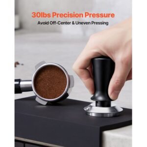 espresso tamper 51mm, spring loaded coffee tamper, 30 lbs tamper tool espresso, stainless tamper with non slip grip
