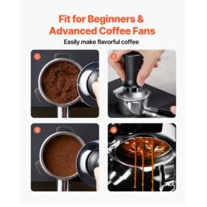 espresso tamper 51mm, spring loaded coffee tamper, 30 lbs tamper tool espresso, stainless tamper with non slip grip