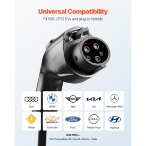 ev charger extension cable, 32amp 21 ft j1772 extension cord compatible with 120v 240v sae j1772 electric vehicle chargers, level 1/level 2 ip66 heavy duty car charging cable with carrying bag