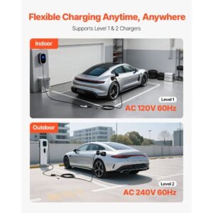 ev charger extension cable, 32amp 21 ft j1772 extension cord compatible with 120v 240v sae j1772 electric vehicle chargers, level 1/level 2 ip66 heavy duty car charging cable with carrying bag