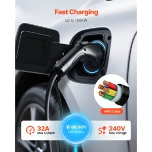 ev charger extension cable, 32amp 21 ft j1772 extension cord compatible with 120v 240v sae j1772 electric vehicle chargers, level 1/level 2 ip66 heavy duty car charging cable with carrying bag