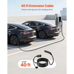 ev charger extension cable for tesla, 48amp 40 ft max 240v 11.52 kw with nacs plug, ev extension cord for level 1/2 tesla mobile/wall connector/destination charger, model y/x/3/s, carrying bag