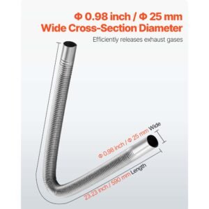 exhaust hose, 23.6 inch diesel heater flexible exhaust pipe, stainless steel exhausts hoses with 2 hose clamps, air diesel parking heater exhausts hoses line for 2kw 5kw 8kw diesels heaters