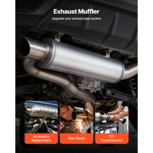 exhaust muffler, 4 inch inlet & outlet, 30 inch overall length stainless steel exhaust tip, universal resonator round body, high performance for trucks, sedans, sports cars, suvs & daily drivers