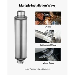 exhaust muffler, 4 inch inlet & outlet, 30 inch overall length stainless steel exhaust tip, universal resonator round body, high performance for trucks, sedans, sports cars, suvs & daily drivers