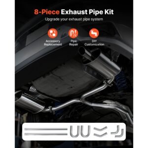 exhaust pipe, 8 pcs 2.25 inch mild steel diy custom exhaust tubing straight & u bend kit with 90 & 135 degree pipes, galvanized surface finish, universal fit for truck, sedan, sports car, suv