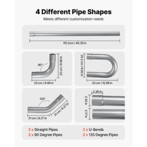 exhaust pipe, 8 pcs 2.25 inch mild steel diy custom exhaust tubing straight & u bend kit with 90 & 135 degree pipes, galvanized surface finish, universal fit for truck, sedan, sports car, suv