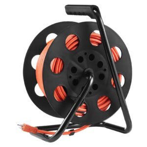 Extension Cord Reel, 100FT, with 4 Outlets and Dust Cover, Heavy Duty 12AWG SJTOW Power Cord, Manual Cord Reel with Portable Handle Circuit Breaker, for Toolshed Garage, Tested to UL Standards