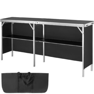 Extra Long Folding Portable Bar Table - Tradeshow Podium Table for Indoor, Outdoor, Party, Picnic, Exhibition, Includes Carrying Case, Storage Shelf and Black Skirt, 77.95" x 15.16" x 34.65"