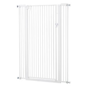 Extra Tall Pet Gate for Cats, 29-41 in Adjustable Width, 56 in High Dog Gate, with Pressure Mount Kit and Wall Mount Kit, 1.3 in Narrow Bar Spacing, for Stairs, Doorways, and House, White