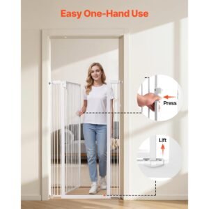 extra tall pet gate for cats, 29 41 in adjustable width, 56 in high dog gate, with pressure mount kit and wall mount kit, 1.3 in narrow bar spacing, for stairs, doorways, and house, white
