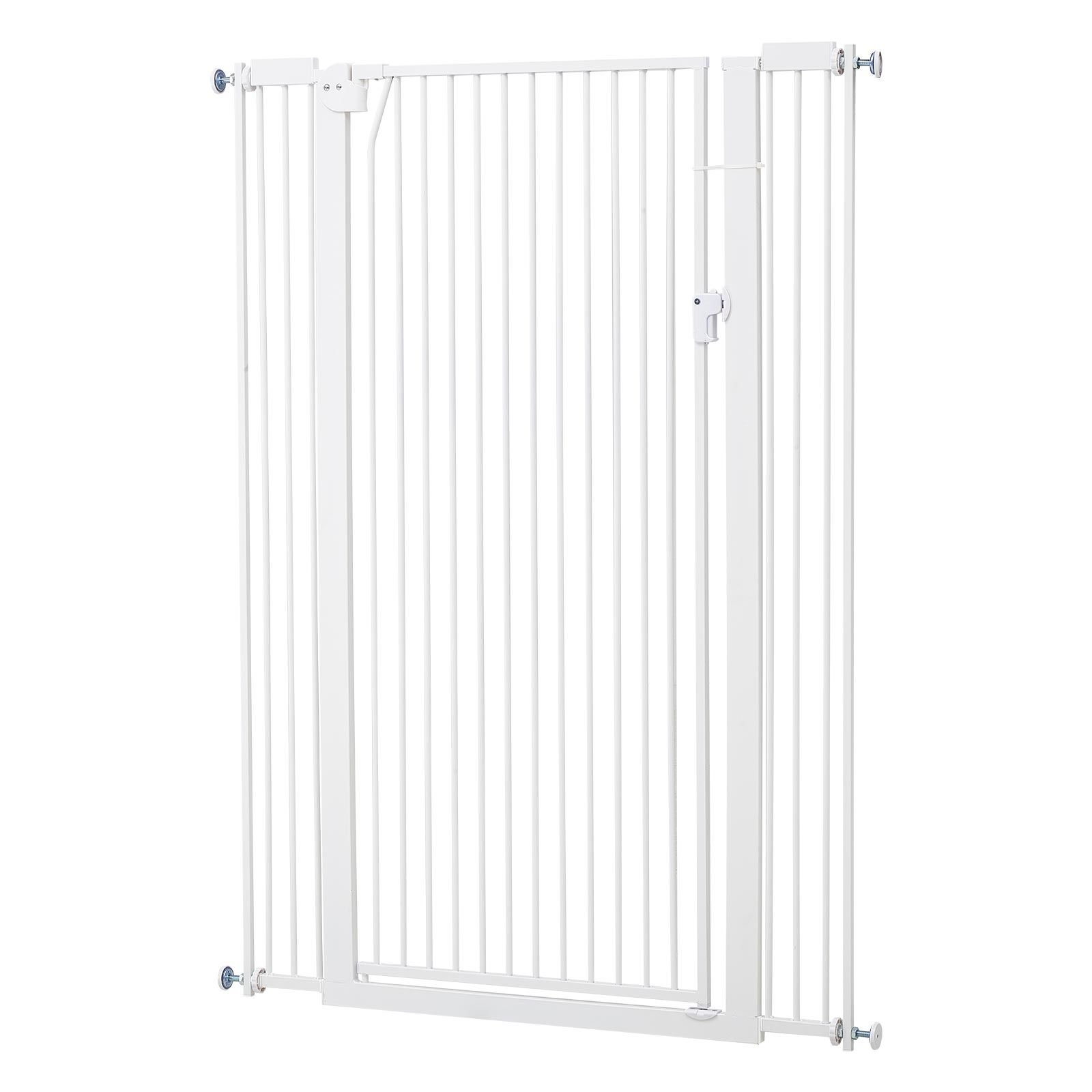 extra tall pet gate for cats, 29 41 in adjustable width, 56 in high dog gate, with pressure mount kit and wall mount kit, 1.3 in narrow bar spacing, for stairs, doorways, and house, white