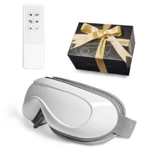 eye massager with heat & remote, heated eye massage mask with 5 modes and bluetooth music, 180° foldable eye care massager for eye strain, dry eyes, dark circles, ideal gift for mom/dad, black