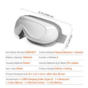 eye massager with heat & remote, heated eye massage mask with 5 modes and bluetooth music, 180° foldable eye care massager for eye strain, dry eyes, dark circles, ideal gift for mom/dad, black