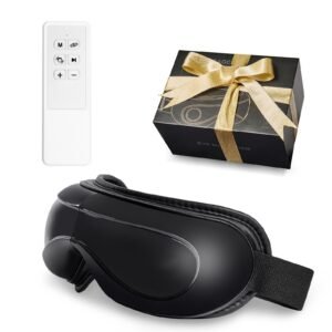 eye massager with heat & remote, heated eye massage mask with 5 modes and bluetooth music, 180° foldable eye care massager for eye strain, dry eyes, dark circles, ideal gift for mom/dad, black