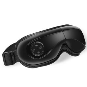eye massager with heat & remote, heated eye massage mask with 5 modes and bluetooth music, 180° foldable eye care massager for eye strain, dry eyes, dark circles, ideal gift for mom/dad, black
