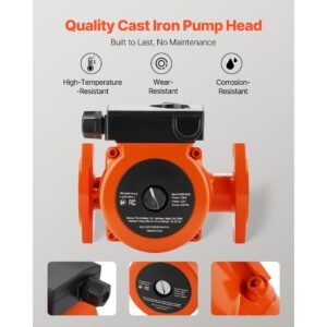 f 0011 bf4 j cast iron circulator pump, 33 gpm, ac 120v 33 ft hot water recirculating circulation pump, 1 1/4 in flange connection, 3 speed adjustment, quiet operation, for home heating system