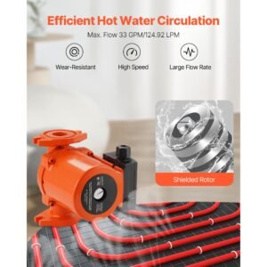 f 0011 bf4 j cast iron circulator pump, 33 gpm, ac 120v 33 ft hot water recirculating circulation pump, 1 1/4 in flange connection, 3 speed adjustment, quiet operation, for home heating system