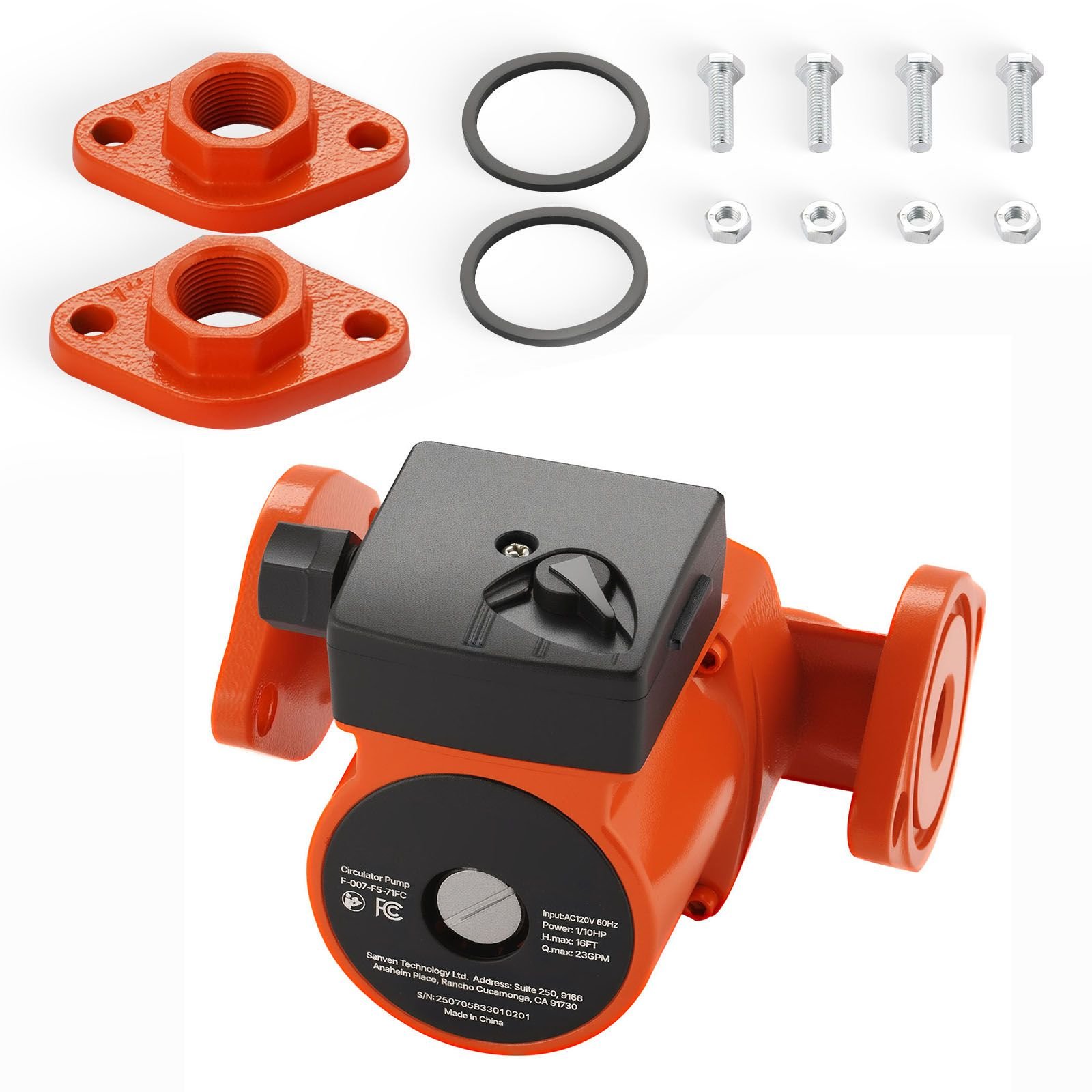 f 007 f5 71fc cast iron circulator pump, 23 gpm, ac 120v 16 ft hot water recirculating circulation pump, 1 inch flange connection, 3 speed adjustment, quiet operation, for home heating system