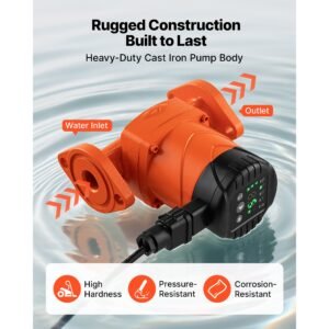 f 007e 1f1 high efficiency circulator pump, 16 gpm, 120v 20 ft cast iron hot water recirculating circulation pump, 1 in flange connection, check valve, quiet operation, for home heating system
