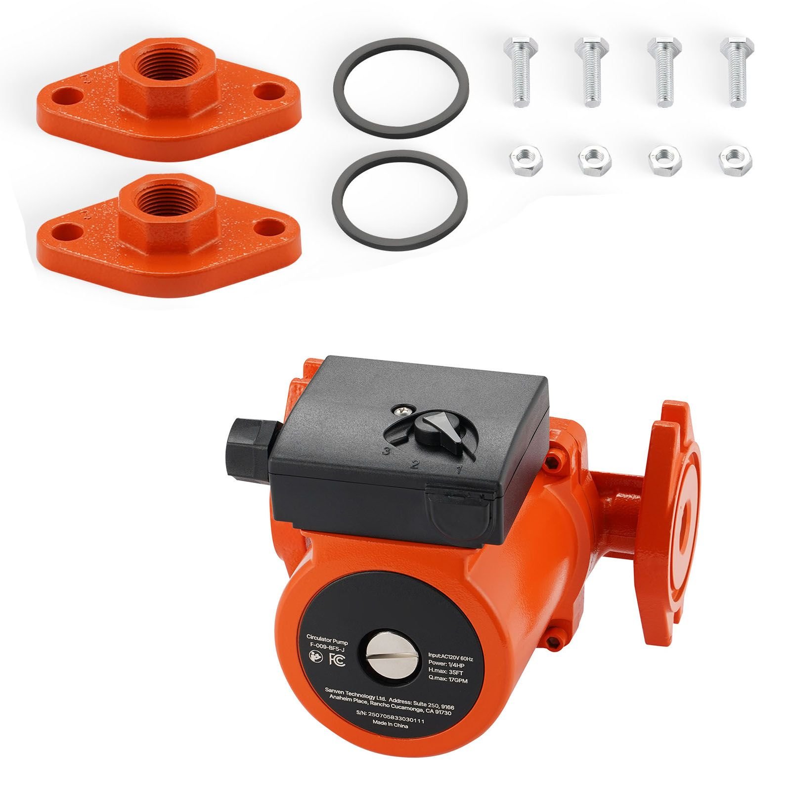 f 009 bf5 j cast iron circulator pump, 17 gpm, ac 120v 35 ft hot water recirculating circulation pump, 3/4 inch flange connection, 3 speed adjustment, quiet operation, for home heating system