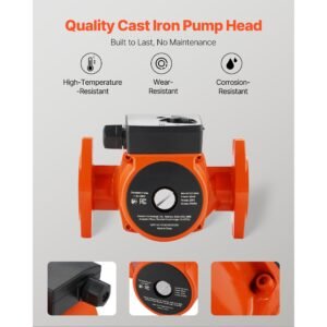 f 15 58fc cast iron circulator pump, 17 gpm, ac 120v 20 ft hot water recirculating circulation pump, 1 inch flange connection, 3 speed adjustment, quiet operation, for home water heating system