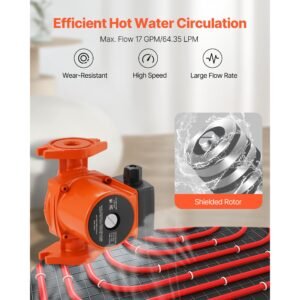 f 15 58fc cast iron circulator pump, 17 gpm, ac 120v 20 ft hot water recirculating circulation pump, 1 inch flange connection, 3 speed adjustment, quiet operation, for home water heating system