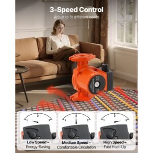f 15 58fc cast iron circulator pump, 17 gpm, ac 120v 20 ft hot water recirculating circulation pump, 1 inch flange connection, 3 speed adjustment, quiet operation, for home water heating system