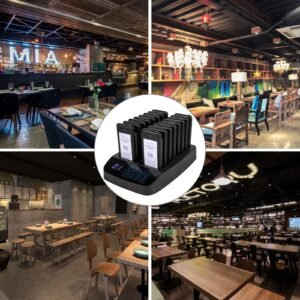 f101 restaurant pager system 16 pagers, max 98 beepers wireless calling system, touch keyboard with vibration, flashing and buzzer for church, nurse,hospital & hotel