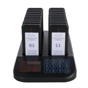 f103 restaurant pager system 20 pagers, max 98 beepers wireless calling system, touch keyboard with vibration, flashing and buzzer for church, nurse,hospital & hotel