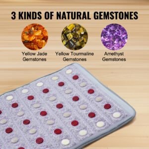 far infrared heating pad, amethyst heating pad with jade & tourmaline stones, 660nm photon light & negative ions, 103 159 f hot gemstones mat with 0 12 hours timer for pain relief (32" x 20")