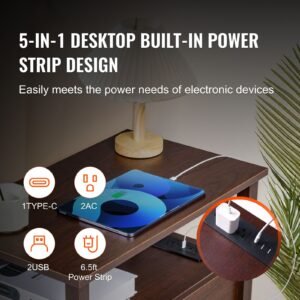 farmhouse end table, nightstand with charging station, 4 tiers end table with storage cabinet and 2 drawers, side table with usb ports and outlets, ideal for living room, bedroom, brown