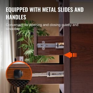 farmhouse end table, nightstand with charging station, 4 tiers end table with storage cabinet and 2 drawers, side table with usb ports and outlets, ideal for living room, bedroom, brown