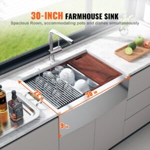 farmhouse kitchen sink, 304 stainless steel drop in sinks, top mount single bowl basin with ledge & accessories, household dishwasher sinks for workstation, prep kitchen, and bar sink, 30 inch