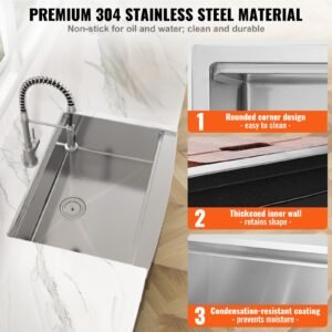 farmhouse kitchen sink, 304 stainless steel drop in sinks, top mount single bowl basin with ledge & accessories, household dishwasher sinks for workstation, prep kitchen, and bar sink, 30 inch