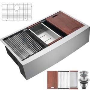 farmhouse kitchen sink, 304 stainless steel drop in sinks, top mount single bowl basin with ledge & accessories, household dishwasher sinks for workstation, prep kitchen, and bar sink, 36 inch
